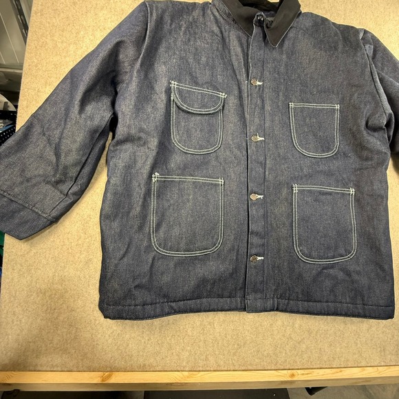 Bob Barker Mens Denim Chore Jacket Blue Fleece Lined Work Coat XL 46/48 Mexico - Picture 2 of 6